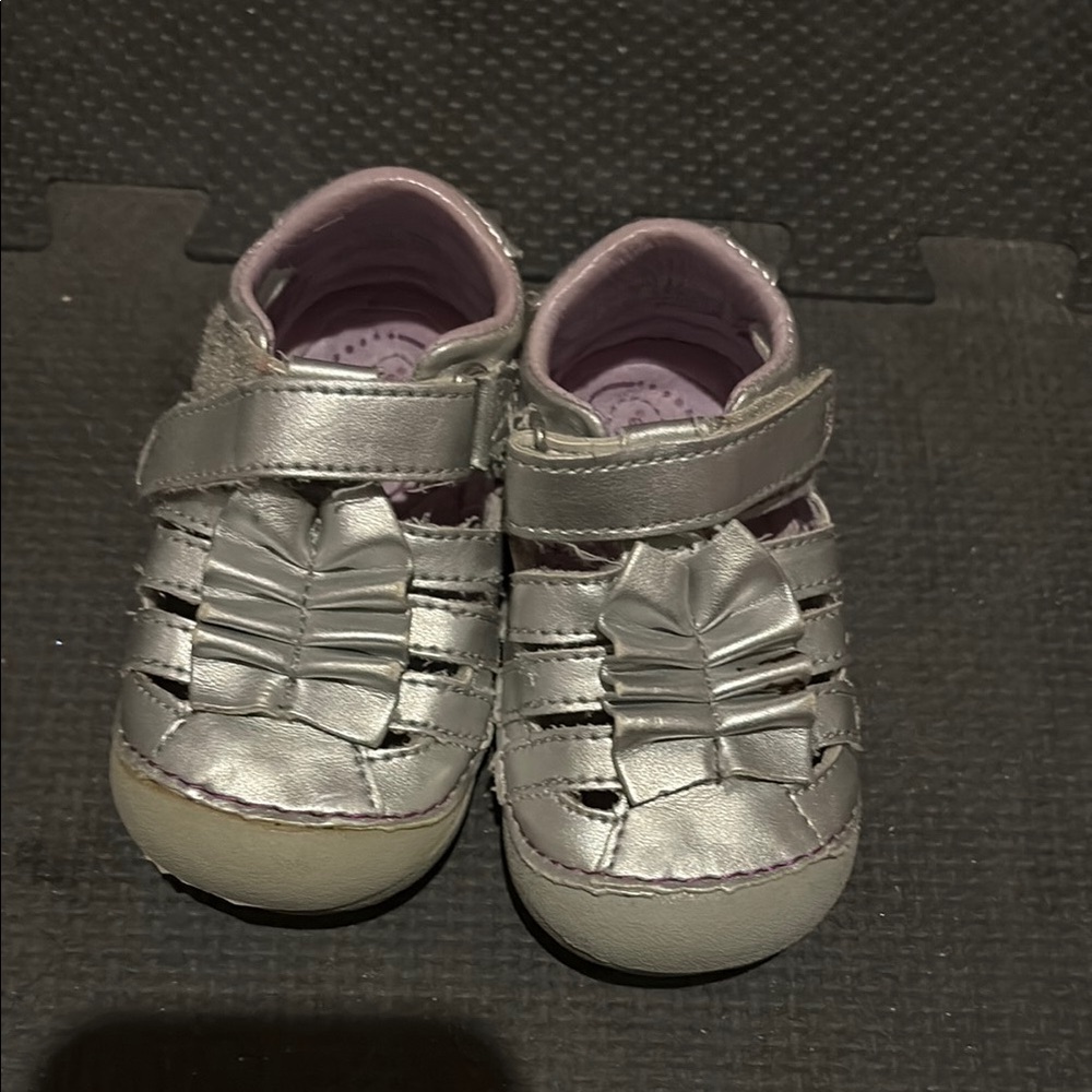 Silver Baby Shoes with Bow Detail